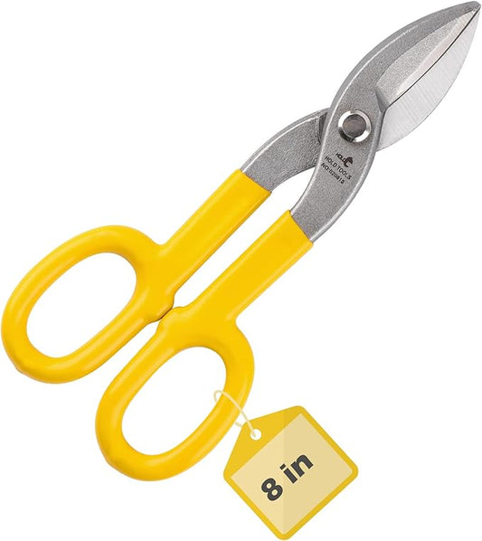 DOWELL 8??Tin Snips Metal Cutters with Flat Blade, with Comfortable Yellow Rubber Handle for DIY Handyman,Roofers, Mechanics, Homeowners