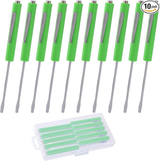 Pocket Screwdriver with Magnet 10PCS Mini Magnetic Pocket Flathead Screwdriver with Clips ?밪lotted Screwdriver Set for Automotive Technicians, Mechanicians, Electricians ??Green