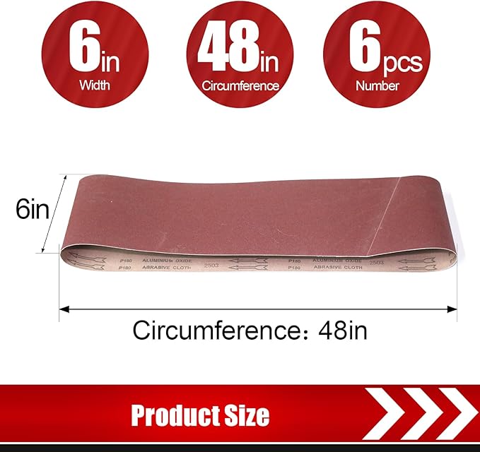 6 x 48 Inch Belt Sander Sanding Belt, 12 Pack Belt Sander Paper 80/120/150 Grits Assortment Aluminum Oxide Sanding Belts for Belt Sander Knife Sharpening Wood Metal Polishing