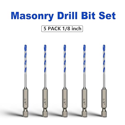 5 Pack 1/8 inch Masonry Drill Bit Set,Concrete Drill Bit Set with Hex Shank,Carbide Tip Drill Bits for Concrete, Cement, Tile,Brick, Plastic and Ceramic (1/8"竊? Pcs竊?