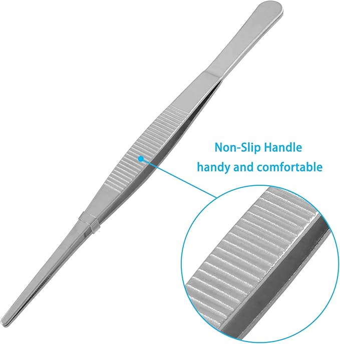 4Pcs 8 Inch Stainless Steel Tweezers, Long Tweezers with Precision Serrated Straight Tips, Non-slip Multitool Tweezer for Cooking, Repairing, Medical, Garden