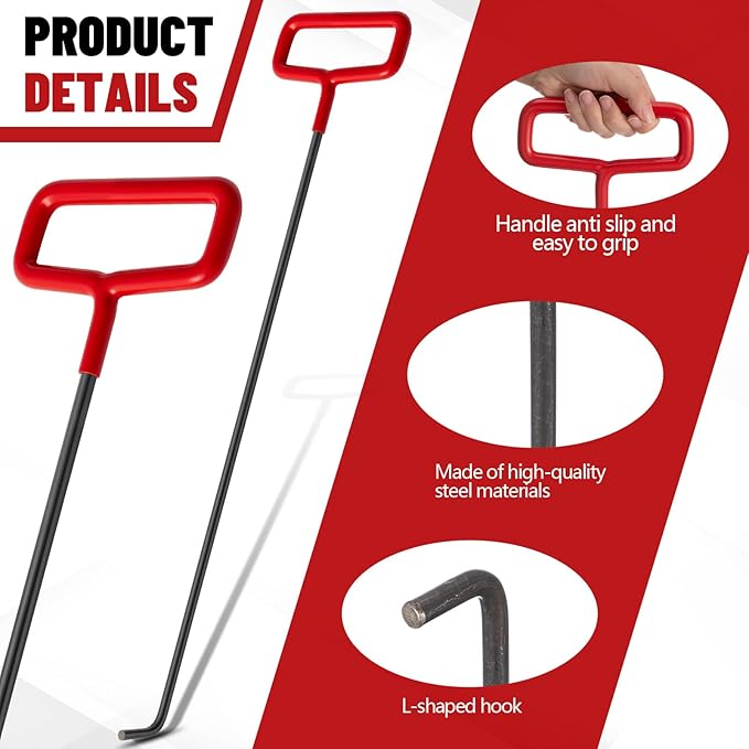 Zonon 2 Pcs Rebar Lifter Hook Concrete Tool 33 Inch Length Industrial Grade Steel with Rubber Handle for Lifting Positioning Rebar and Mesh While Pouring Concrete in Construction Site