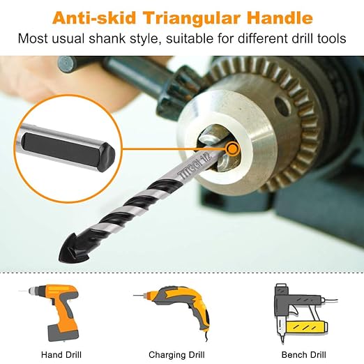 6PCS Masonry Drill Bit Set & Concrete Drill Bit Set 1/4"-1/2" Industrial Strength Carbide Drill Bit Tip for Glass/Brick/Plastic/Cement/Wood/Tile/Etc, by TITGGI