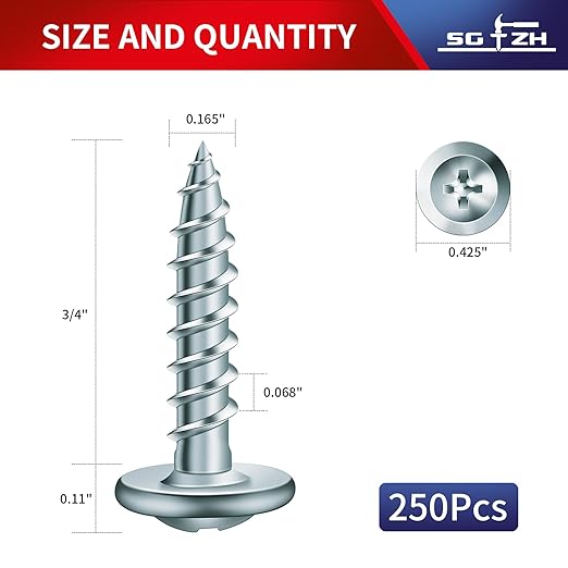 #8 x 3/4" Wood Screw 250Pcs Alloy Steel Standard Thread Truss Head Fast Self Tapping by SG TZH