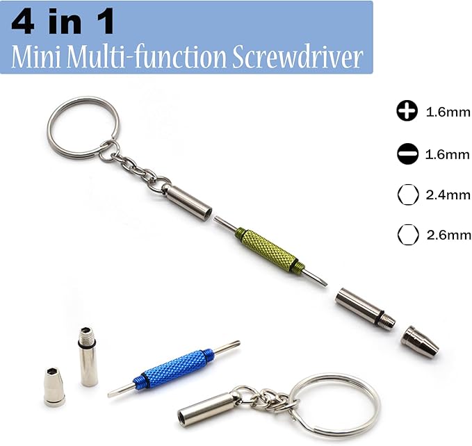 5 Pcs Eyeglass Screwdriver Repair Kit Precision 4 in 1 Mini Screwdrivers Set,Sunglass Watch Toy Repair with Keychain, Stainless Steel Alloy Tool,Flat Head, Phillips, Hex(5 colors)