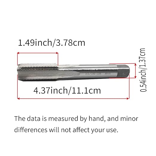 Lzcdelyxiao 11/16"- 18 Straight Flute Thread Tap Machine Tap 11/16-18 TPI Nominal Diameter 11/16" Thread Per Inch 18 Fin Thread UNS Right Hand Thread High Speed Steel HSS W6542