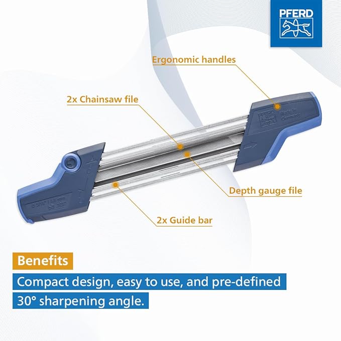 PFERD CS-X Chainsaw Chain Sharpener, 5/32” File for 3/8” Low Profile Chains, 2-in-1 Chainsaw Sharpener and Depth Gauge Tool, Easy Handheld Chain Sharpening (Pack of 1) - Part 17300