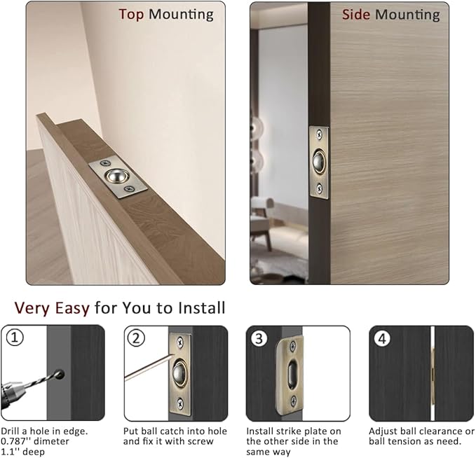 JQK Closet Ball Catch Door Hardware, Stainless Steel Catch Adjustable with Strike Plate, Antique Bronze 2 Pack, HBC100-QG-P2