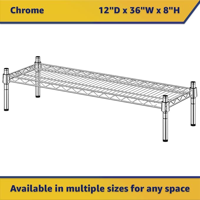 12" x 36" x 8" Chrome Wire Storage Shelf, Dunnage Rack, Commercial 1 Tier Small Shelf