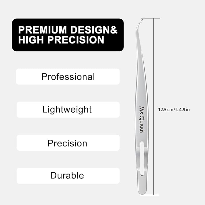 Ms.Queen Tweezers for Eyelash Extensions,Precision Curved Lash Tweezers for Volume, Isolation and Classic Lashes Extensions Applying