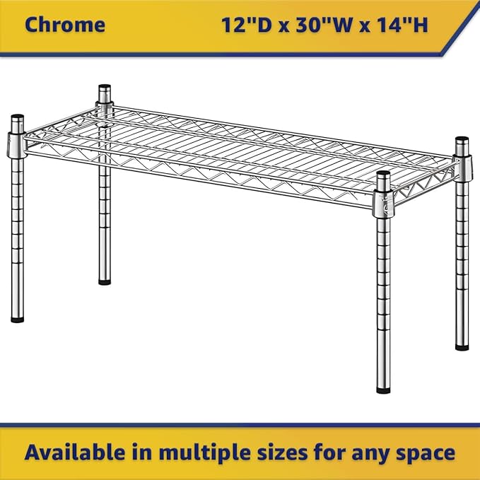 12" x 30" x 14" Chrome Wire Storage Shelf, Dunnage Rack, Commercial 1 Tier Small Shelf