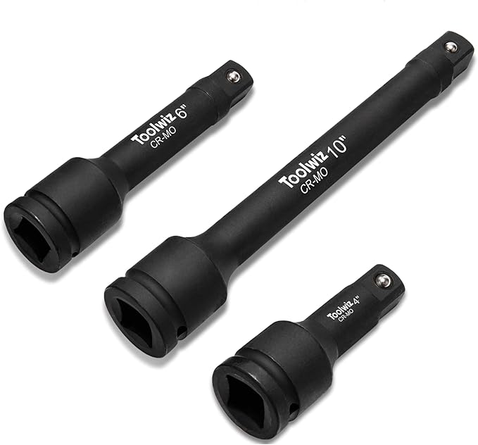 Toolwiz 3/4??Drive Impact Extension Bar 4?? 6?? 10??(3 Piece) Cr-Mo Steel, Expand the Range of Impact Drivers, Organized in PVC Box - Black 3/4 Ratchet Wrench Extension Bar Socket Set