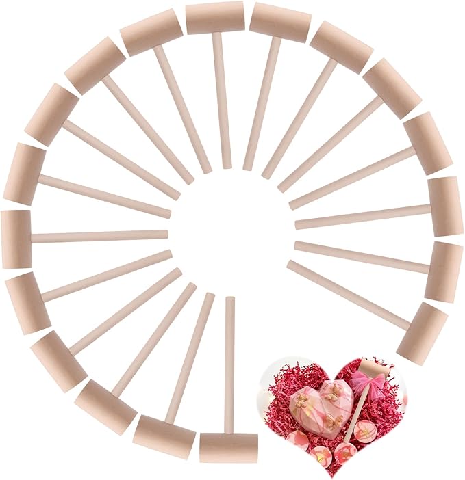 18 Pcs Large Wooden Hammer for Valentines Chocolate Breakable Heart Crab Lobster Mallets Natural Wood Seafood Hammers Solid Shellfish Mallets for Crafts Gifts Tools Golf Tees