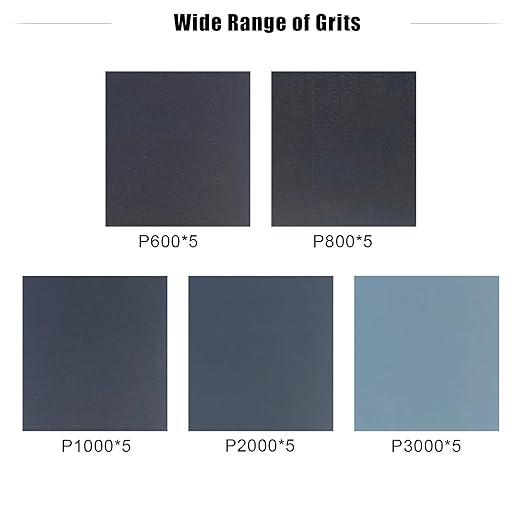 Premium Sandpaper Assortment 9" x 11" - 25 Pcs (with 5 of Each 600, 800, 1000, 2000, 3000 Grits) Silicon Carbide Wet Dry Sand Paper Sheets - Sanding Automotive, Woodworking Furniture, Metal Finishing