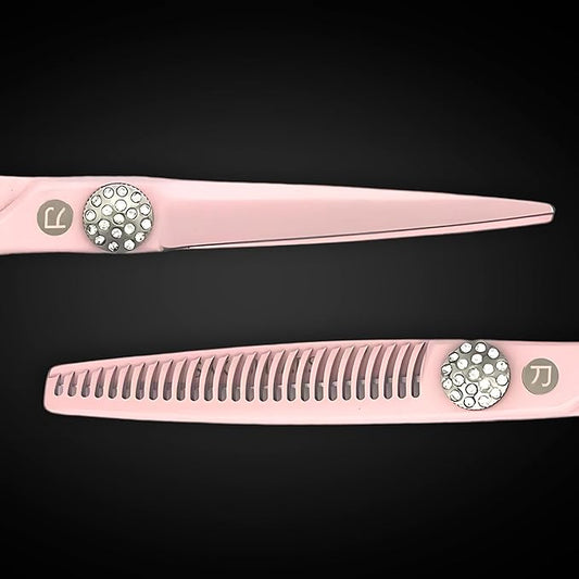 Pink Swivel Hair Scissors Set for Professional Use - 440C Stainless Steel w/Pink Titanium Finish - Sharp, Durable (5.5" Swivel Set)