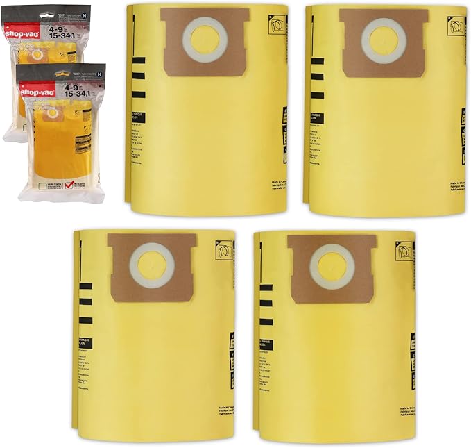 Shop-Vac 90671 Genuine Type H 5-to-8-Gallon High-Efficiency Disposable Collection Filter Bag 4 Pack, Yellow