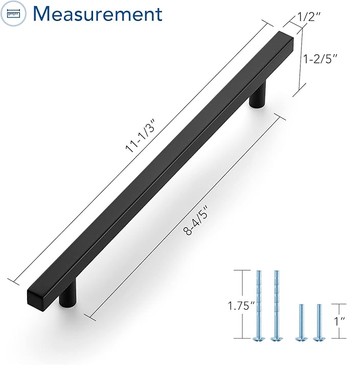 Ravinte Cabinet Handles 10 Pack - 8-4/5 Inch Matte Black Square Pulls, 11-3/10 Inch Overall Length - Kitchen Hardware Drawer Pulls