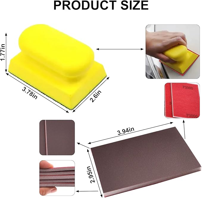 30Pack 3x4 Inch Sanding Sponge Set, Grit 120-3000 with Sanding Blocks, Includes Sandpaper Assortment Reusable for Wood/Metal/Drywall, Dry or Wet Use