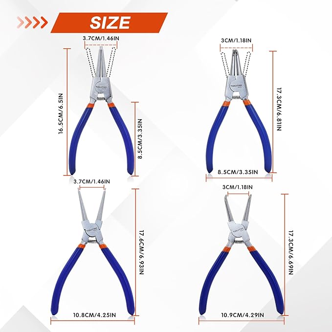 4-Piece Snap Ring Pliers Set ??Ni-Plated CR-V Steel, Straight & 90째 Bent Jaws, Internal/External Circlip Tool, 7" Precision Tips, PP Stack-able Case