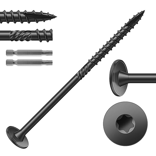#14 x 4 Inch Outdoor Structural Wood Deck Screws (159Pcs/6lb), Carbon Steel, Black, Flat Head, Rust Resistant Epoxy Coated, T30 Star Bit