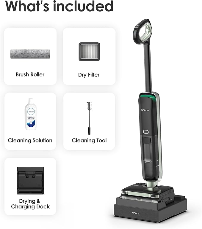 Tineco Floor ONE S7 Master Wet Dry Vacuum Cleaner, 23kPa Suction Vacuum Mop with DustReveal Green Headlight, 65 Min Runtime, 185째F Flashdry, 3.9inch Ultra-Slim Stretch Mop