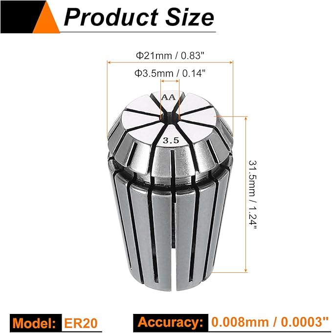 HARFINGTON Spring Collet Chuck ER20 3.5mm 65Mn Spring Steel Precision Router Collets for CNC Engraving Milling Lathe Tool
