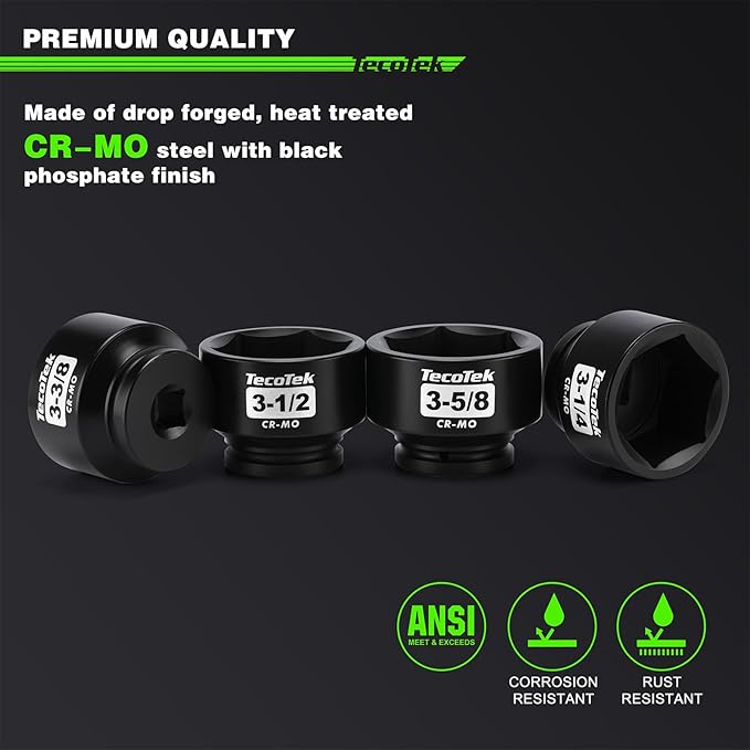 1" Drive Jumbo Shallow Impact Socket Set, 6-Piece Jumbo Assortment, SAE, 3-1/4 Inch to 4 Inch, CR-MO Steel with Case