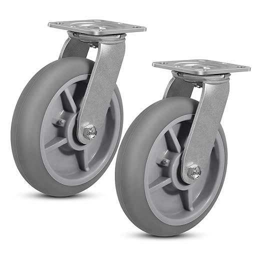 8"x 2" Heavy Duty Caster, Thermoplastic Rubber Casters(Crown Tread)- 700 Lbs Per Casters, Plate Caster for Furniture Platform Trucks Workbench(2 Pack Swivel)