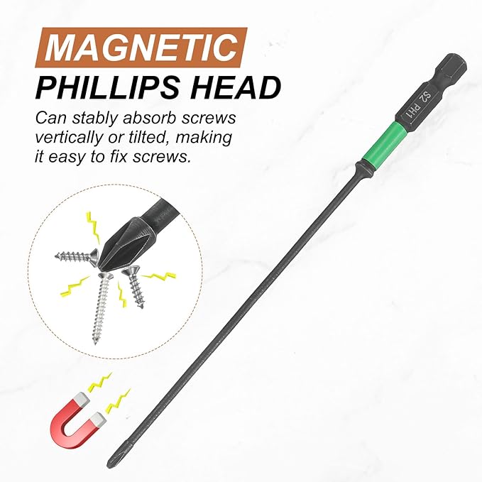 HARFINGTON 5pcs #1 Impact Phillips Screwdriver Bit PH1 1/4" Hex Shank 6" (150mm) Length 0.1" Rod Magnetic Cross Head Drill Bits S2 Steel Industrial Screw Drivers for Impact Power Tools