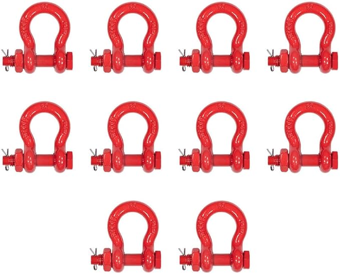 Mytee Products 10Pcs 3/8" Anchor Shackle Forged Carbon Steel w/Safety Screw Pin Load Limit 2,000 lbs Double Rust Protection Heavy Duty D Ring Bolt Type Shackle for Towing, Rigging, Vehicle Recovery