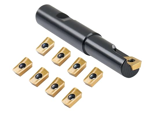 Accusize Industrial Tools 1/2" 90째 Square Shoulder Indexable End Mill w/ 10 add'l APKT11T308 Inserts, 1/2" Shank, 3-1/4" OAL, 0.433" ap, 1 Flute, APKT11T308, Carbide Insert, 0056-0914+0056-1130