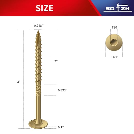 #14 x 3 Inch Outdoor Structural Wood Deck Screws (30Pcs/1lb), Carbon Steel, Tan, Flat Head, Rust Resistant Epoxy Coated, T30 Star Bit