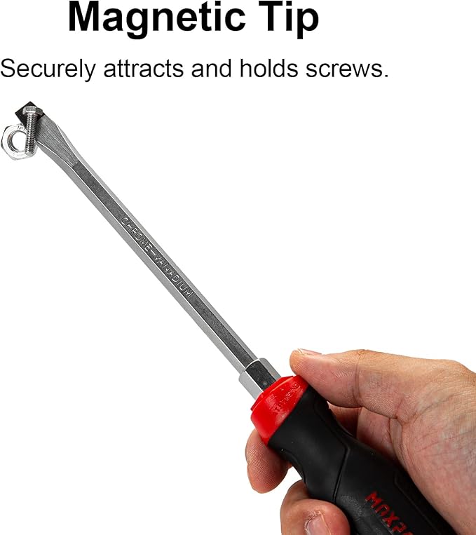 MAXPOWER Strike Cap Go Through Screwdriver Slotted 0.3 x 5.9 Inches, Cr-V Steel Flat-Head Magnetic Tip, Ergonomic Soft Grip TPR Handle