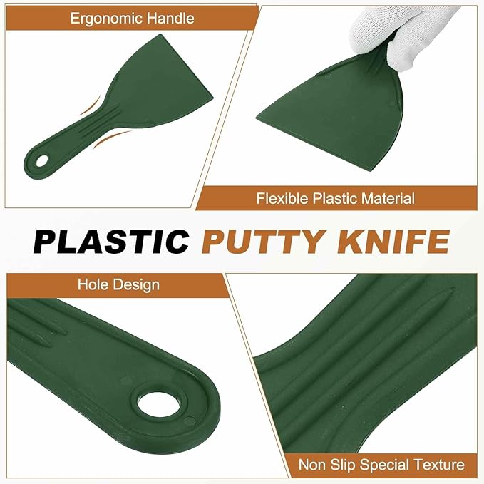 HARFINGTON 5pcs Putty Knife Scraper 4" Width Flexible Plastic Putty Knife Paint Scraper Tool for Taping Drywall Spreading Painting Wall Scratching Dark Green