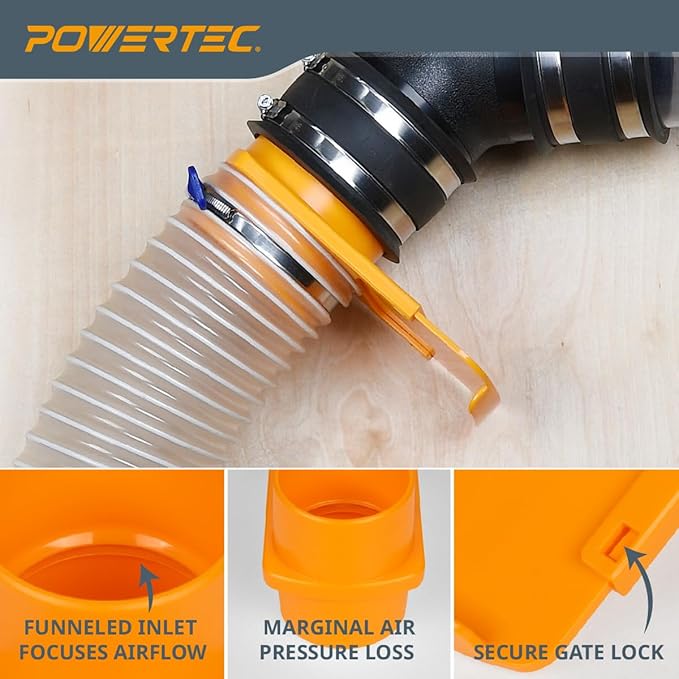 POWERTEC 70295 4-Inch Integrated Blast Gate Clog Resistant, Anti Gap Tapered ABS Plastic Fitting for Dust Collection Systems (Patented)