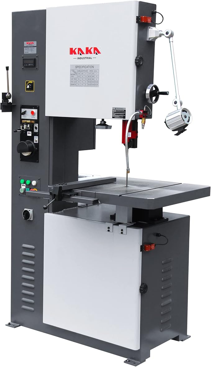 KAKA INDUSTRIAL Vertical Band Saw, 20-inch Metal Cutting Bandsaw, 220V 1PH Infinitely Variable Speed, Integrated Blade Welder & Grinder, Carbide Guides for Contour Cutting VS-2012