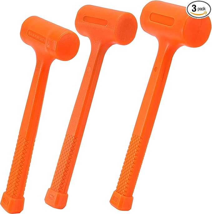 JAPCHET 3Piece Dead Blow Hammer Set, 1lb/16oz, 2lb/32oz, 3lb/48oz Dead Blow Hammer Unibody Molded, Unicast Deadblow Mallet with Checkered Grip