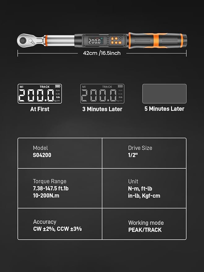 Fanwiike 1/2" Drive Digital Torque Wrench, 7.38-147.5 ft.lb/10-200 Nm, Foot Pound Torque Wrench Electronic with Buzzer & LCD Indicator, Torque Wrench Set for Cars Automotive, 짹2% Accuracy
