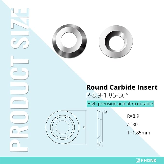 8.9mm Round Carbide Inserts Blades for Woodworking, Tungsten Carbide Cutters Knives for Ci5 Woodturning, Wood Finisher Hollower Lathe Tools, 10 pcs (R-?8.9x1.85-30째)