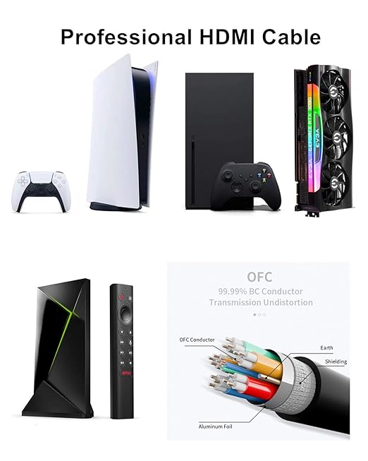 10K 8K 4K HDMI Cable 48Gbps 15 FT, Certified Ultra High Speed HDMI짰 Cable 4K 240Hz 144Hz 120Hz 8K60Hz 0.01ms HDR10+ eARC HDCP2.3 Netflix Roku TV PC Monitor Projector PS5 Xbox