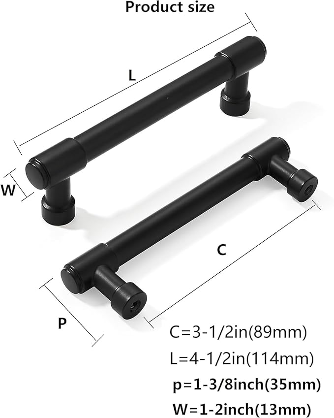 Khtumeware 10 Pack Matte Black Cabinet Pulls - 3.5 Inch Center to Center for Cupboard & Drawer