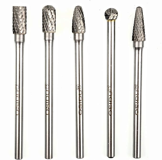 Carbide Burrs Set 5pcs Extra Long Shank Carbide Rotery Burr File Double Cut 1/4 Inch Shank Long Burr Bits For Die Grinder Bits
