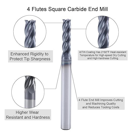 ISB 5/32?쇺?Carbide Square End Mill Set, 4 Flute Micro Grain Carbide Mill Bits for Alloy Steels/Hardened Steels, Suitable for DIYers and Professionals, 5 Pcs