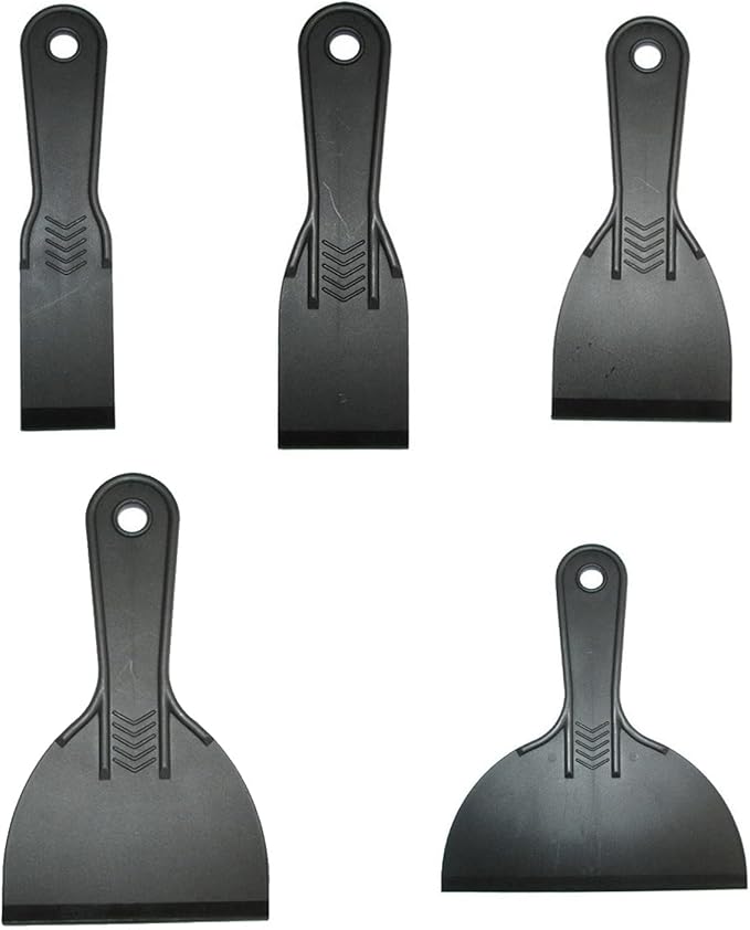 Plastic Putty Knife Set Plastic Putty Knives Flexible Paint Scrapers Tool Flexible Scraper Set Plastering Tool Filling Knife Set for Patching,Spackling,Wallpaper (Black, 5 Pcs)