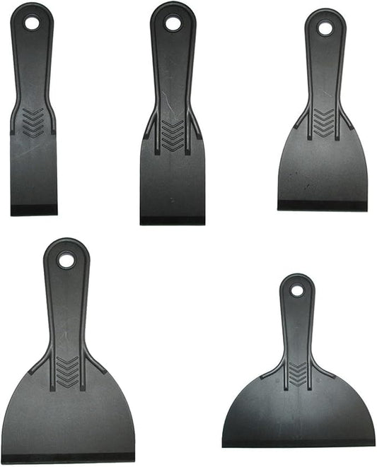 Plastic Putty Knife Set Plastic Putty Knives Flexible Paint Scrapers Tool Flexible Scraper Set Plastering Tool Filling Knife Set for Patching,Spackling,Wallpaper (Black, 5 Pcs)