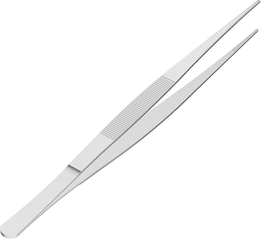 5 PCS 7.1 Inch Stainless Steel Tweezers, Straight pointed Serrated Tips, Perfectly Aligned, 3/64 Inch Thickness Stainless Steel, Multipurpose Daily Garden Home Lab Craft Repairing Tool