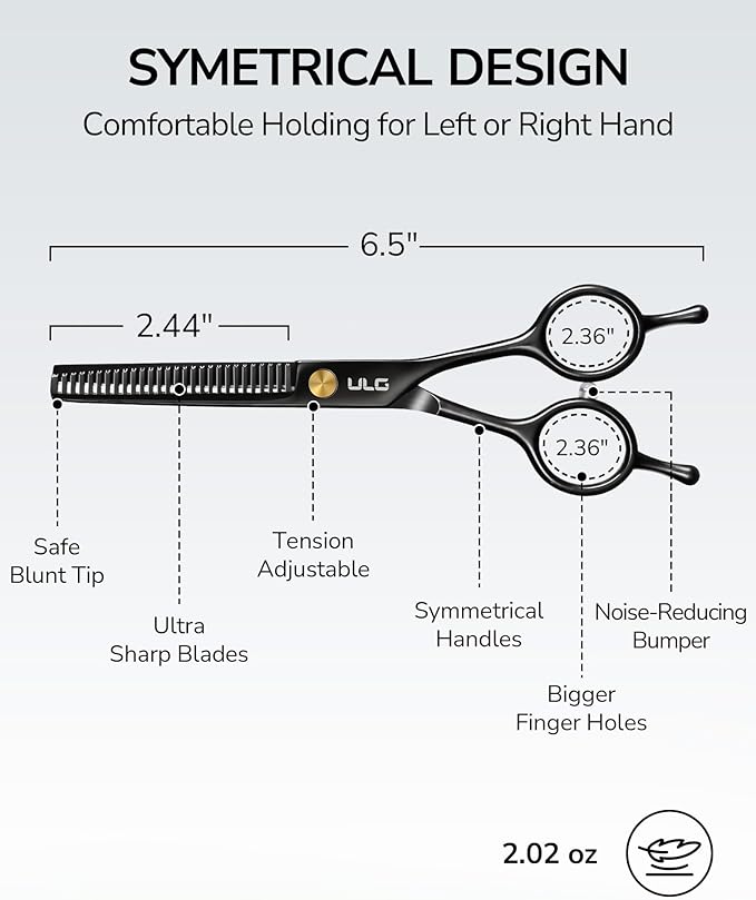 ULG Professional Thinning Shears for Hair Cutting - 6.5?쇺?Hair Thinning Scissors, Ultra Sharp Japanese Stainless Steel, Ergonomic Handle for Barbers, Stylists, Salon & Home Use, Black