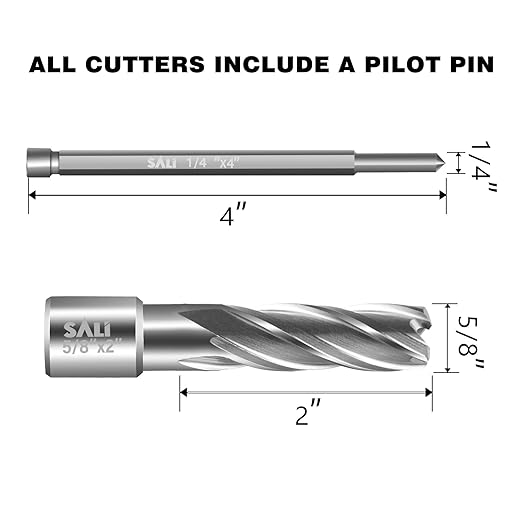SALI Annular Cutter Diameter 5/8 Inch with Weldon Shank 3/4" (with 2 Flats) Cutting Depth 2" Mag Drill Bit for Magnetic Drill Press HSS Fully Ground Drill with One 1/4"*4" Pilot Pin