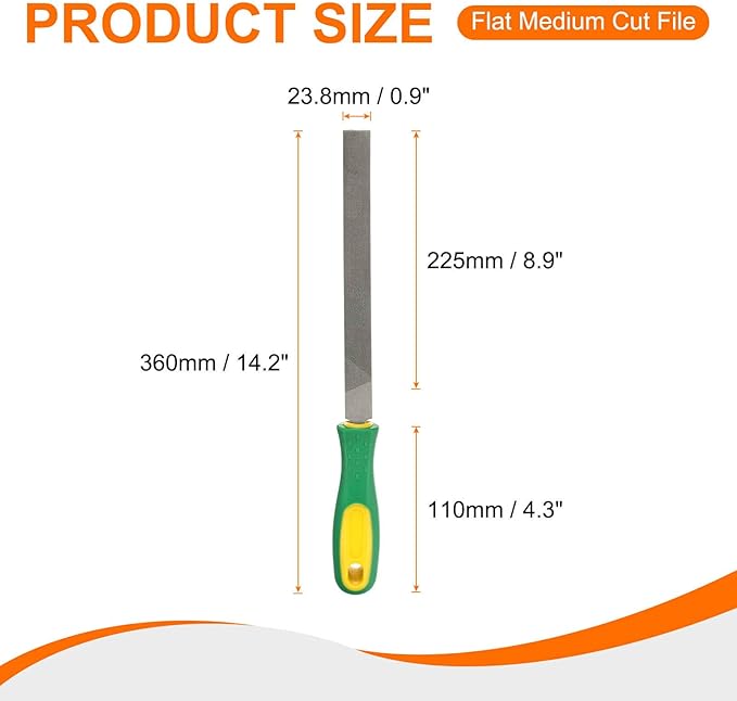 HARFINGTON Flat Medium Cut File 10" Double Cut Teeth High Carbon Steel Hand Rasp File with Plastic Handle for Metal Wood Deburring Removing