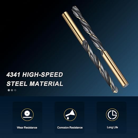 PATIKIL 6.5mm Drill Bit, Jobber Straight Shank 4341 High-Speed Steel 118째 Black and Gold Finish for Medium-Hard Metal Steel Acrylic - 12 Pack